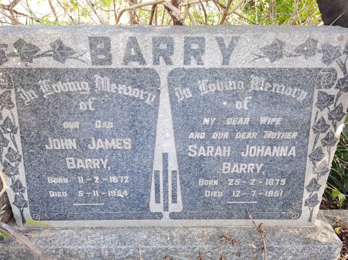 BARRY John James 1872-1954 &amp; Sarah Johanna 1879-1951