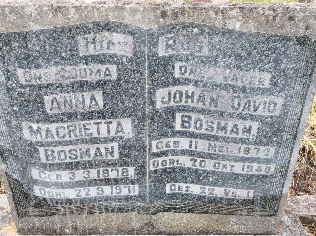 BOSMAN Johan David 1872-1940 &amp; Anna Magrietta 1878-1971