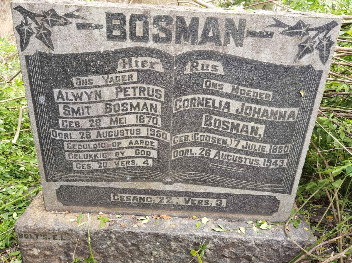 BOSMAN Alwyn Petrus Smit 1870-1950 &amp; Cornelia Johanna GOOSEN 1880-1943