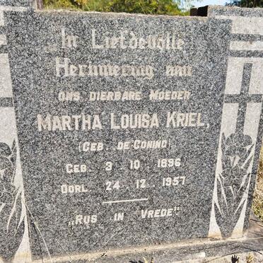 KRIEL Martha Louisa nee DE CONING 1896-1957