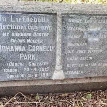 PARK Johanna Cornelia nee COETZEE 1915-1951