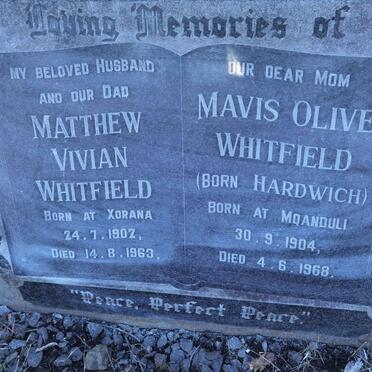 WHITFIELD Matthew Vivian 1902-1963 &amp; Mavis Olive HARDWICH 1904-1968