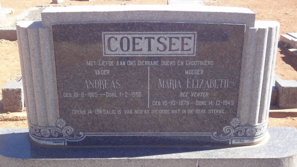 COETSEE Andreas 1865-1950 &amp; Maria Elizabeth VENTER 1878-1949