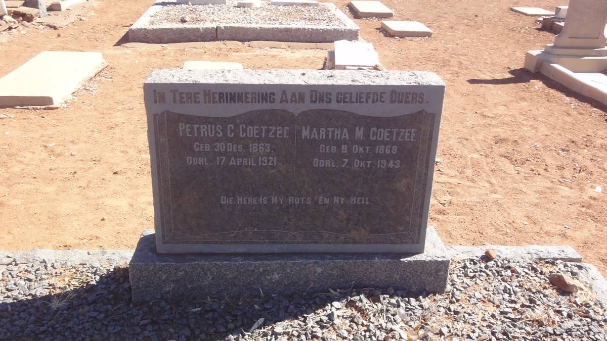 COETZEE Petrus C. 1863-1921 &amp; Martha M. 1868-1943