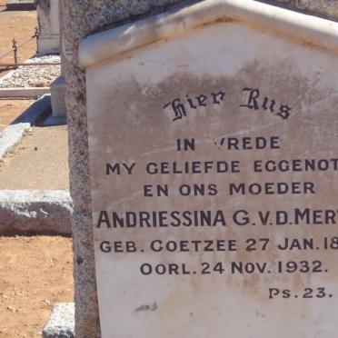 MERWE Andriessina G., v.d. nee COETZEE 1873-1932