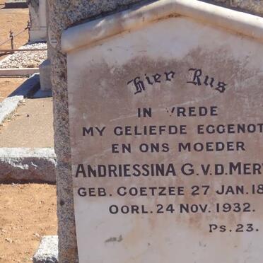 MERWE Andriessina G., v.d. nee COETZEE 1873-1932