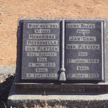 PLETZEN Jan Carl, van 1864-1939 &amp; Hendriena Petronella COETZEE 1868-1939