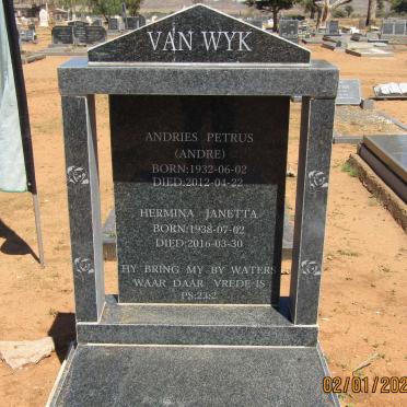 WYK Andries Petrus, van 1932-2012 &amp; Hermina Janetta 1938-2016