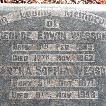 WESSON George Edwin 1869-1952 &amp; Martha Sophia 1871-1958