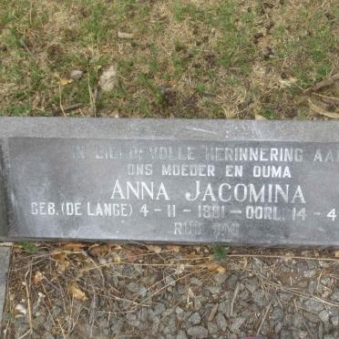 SANDT Anna Jacomina, van der nee DE LANGE 1881-1965