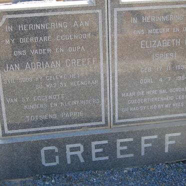 GREEFF Jan Adriaan  &amp; Elizabeth SPIES 1891-1984