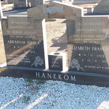 HANEKOM Abraham Pieter 1902-1974 &amp; Elizabeth Francina 1903-1975
