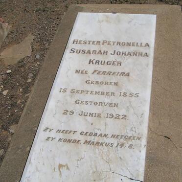 KRUGER Hester Petronella Susarah Johanna nee FERREIRA 1855-1922