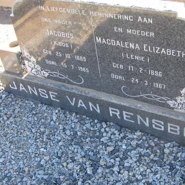 RENSBURG Jacobus, Janse van 1889-1965 &amp; Magdalena Elizabeth 1896-1967