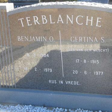 TERBLANCHE Benjamin O. 1904-1979 &amp; Gertina S. van der MESCHT 1915-1977