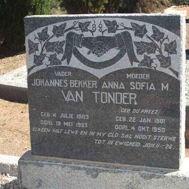 TONDER Johannes Bekker, van 1883-1953 &amp; Anna Sofia M. DU PREEZ 1881-1950