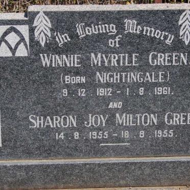 GREEN Winnie Myrtle nee NIGHTINGALE 1912-1962 :: GREEN Sharon Joy Milton 1955-1955