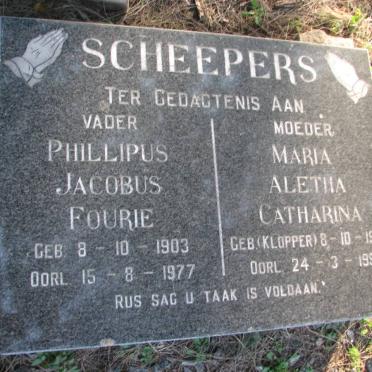 SCHEEPERS Phillipus Jacobus Fourie 1903-1977 &amp; Maria Aletha Catharina KLOPPER 1905-1991