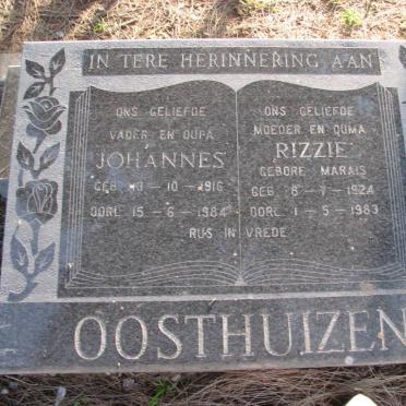 OOSTHUIZEN Johannes 1916-1984 &amp; Rizzie MARAIS 1924-1983