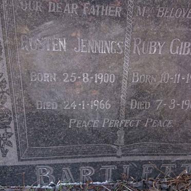 BARTLETT Rosten Jennings 1900-1966 &amp; Ruby Gibbens 1904-1962