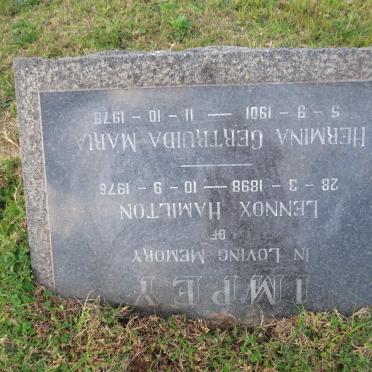 IMPEY Lennox Hamilton 1898-1976 &amp; Hermina Gertruida Maria 1901-1979