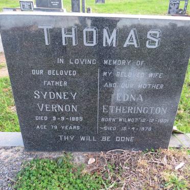 THOMAS Sydney Vernon -1985 &amp; Edna Etherington WILMOT 1901-1978