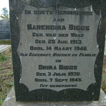 BIGGS Barendina nee VAN DER WALT 1913-1946 :: BIGGS Drika 1938-1945