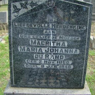 RAND Magritha Maria Johanna, du 1860-1940