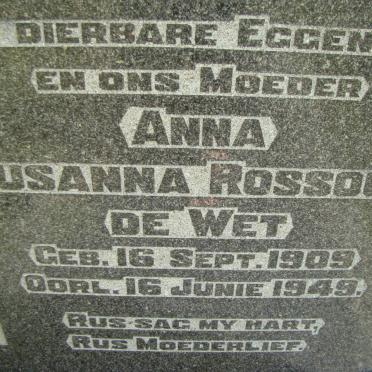 WET Anna Susanna Rossouw, de 1909-1949