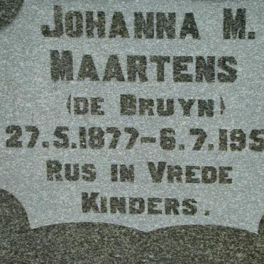 MAARTENS Johanna M. nee DE BRUYN 1877-1957