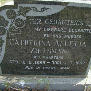 ZIETSMAN Catherina Alletta nee MAARTENS 1889-1962