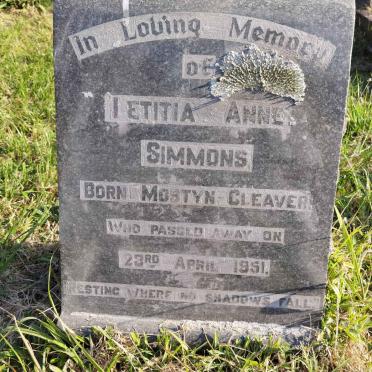 SIMMONS Letitia Anne nee MOSTYN-CLEAVER -1951