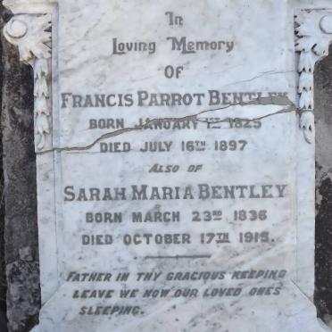 BENTLEY Francis Parrot 1825-1897 &amp; Sarah Maria 1836-1915