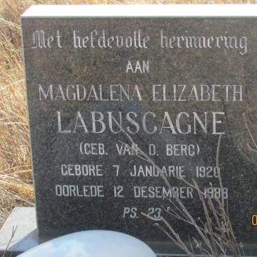 LABUSCAGNE Magdalena Elizabeth nee VAN D. BERG 1920-1988