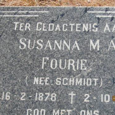 FOURIE Susanna M.A. nee SCHMIDT 1878-1970