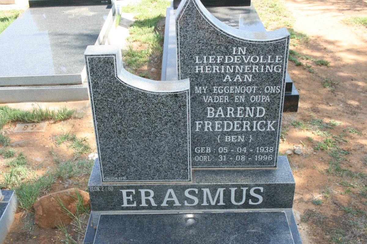 ERASMUS Barend Frederick 1938-1996