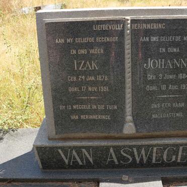 ASWEGEN Izak, van 1878-1951 &amp; Johanna 1884-1977
