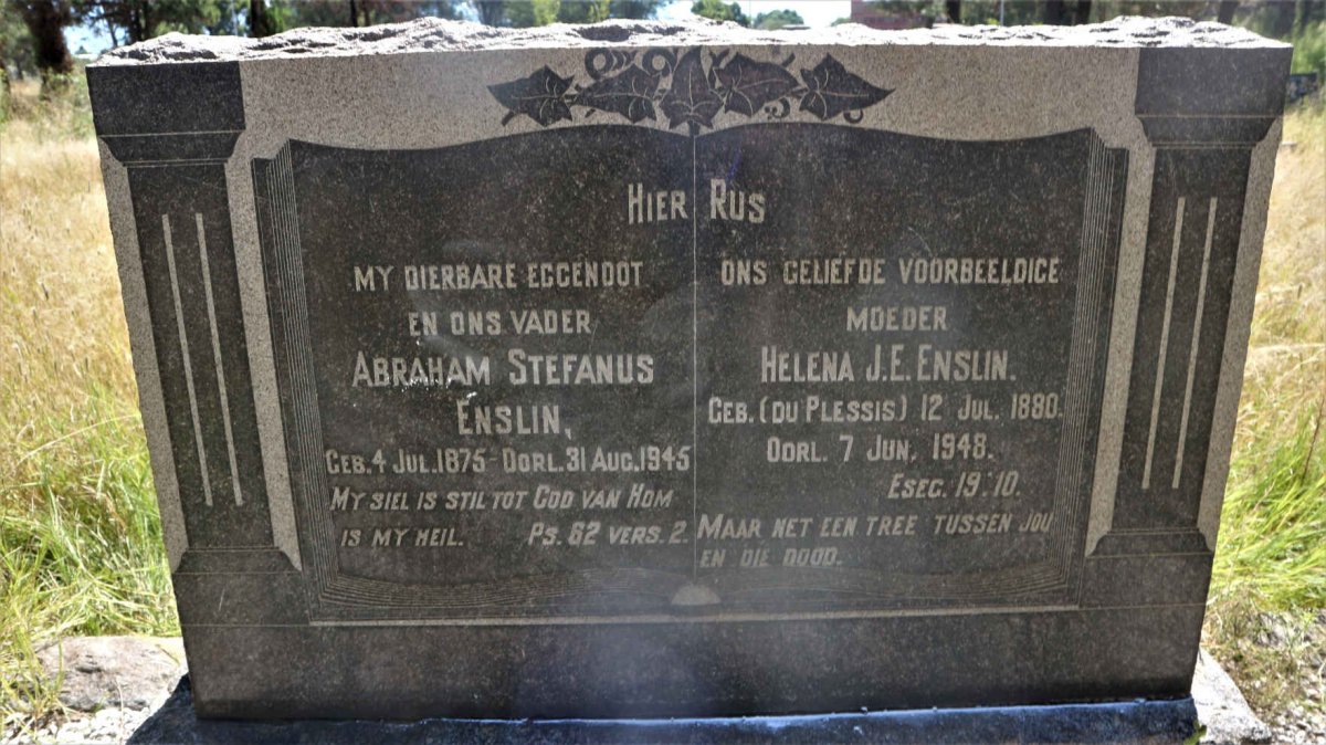 ENSLIN Abraham Stefanus 1875-1945 &amp; Helena J.E. DU PLESSIS 1880-1948