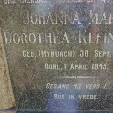 KLEINGELD Jan 1888-1947 &amp; Johanna Maria Dorothea MYBURGH 1883-1945