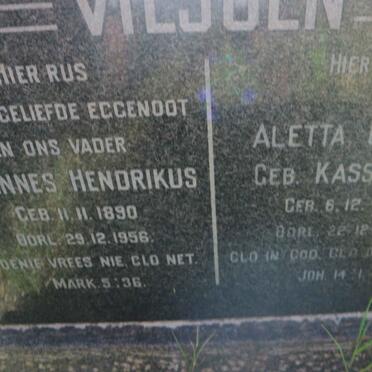 VILJOEN Johannes Hendrikus 1890-1956 &amp; Aletta Cecilia KASSELMAN 1907-1999