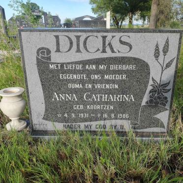 DICKS Anna Catharina nee KOORTZEN 1931-1986