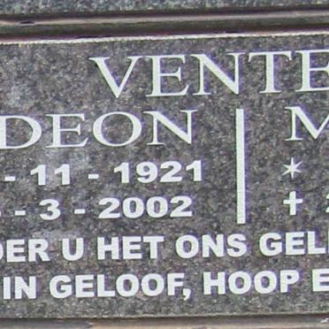 VENTER Gideon 1921-2002 &amp; Margie 1923-2018