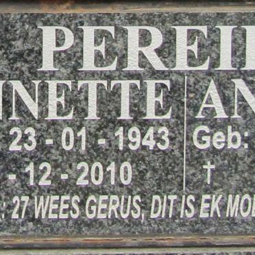 PEREIRA Antonio 1941- &amp; Annette 1943-2010