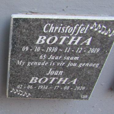 BOTHA Christoffel 1930-2019 &amp; Joan 1934-2020