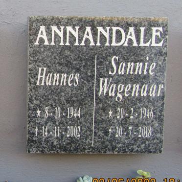 ANNANDALE Hannes 1944-2002 &amp; Sannie WAGENAAR 1946-2018