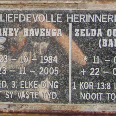 HAVENGA Barney 1984-2005 &amp; Zelda Oosthuizen 1985-2003