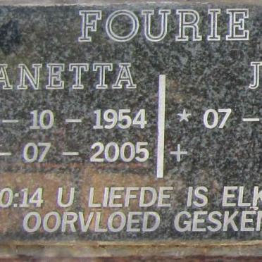 FOURIE Jan 1957- &amp; Jeanetta 1954-2005