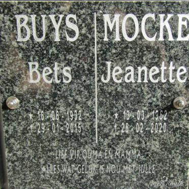 BUYS Bets 1932-2015 :: MOCKE Jeanette 1962-2020