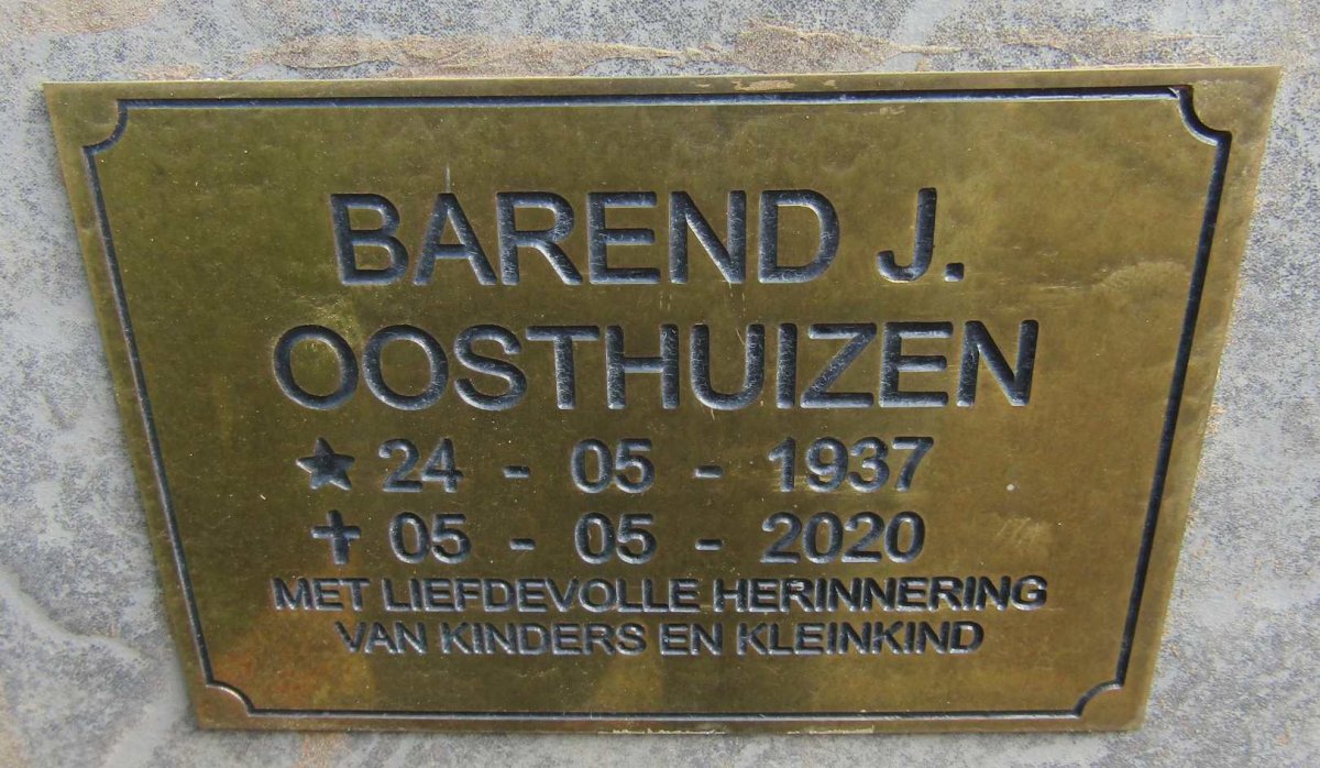 OOSTHUIZEN Barend J. 1937-2020