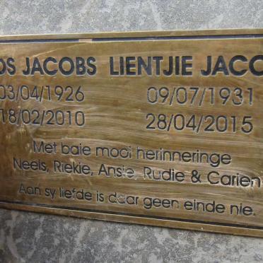 JACOBS Tos 1926-2010 &amp; Lientjie 1931-2015